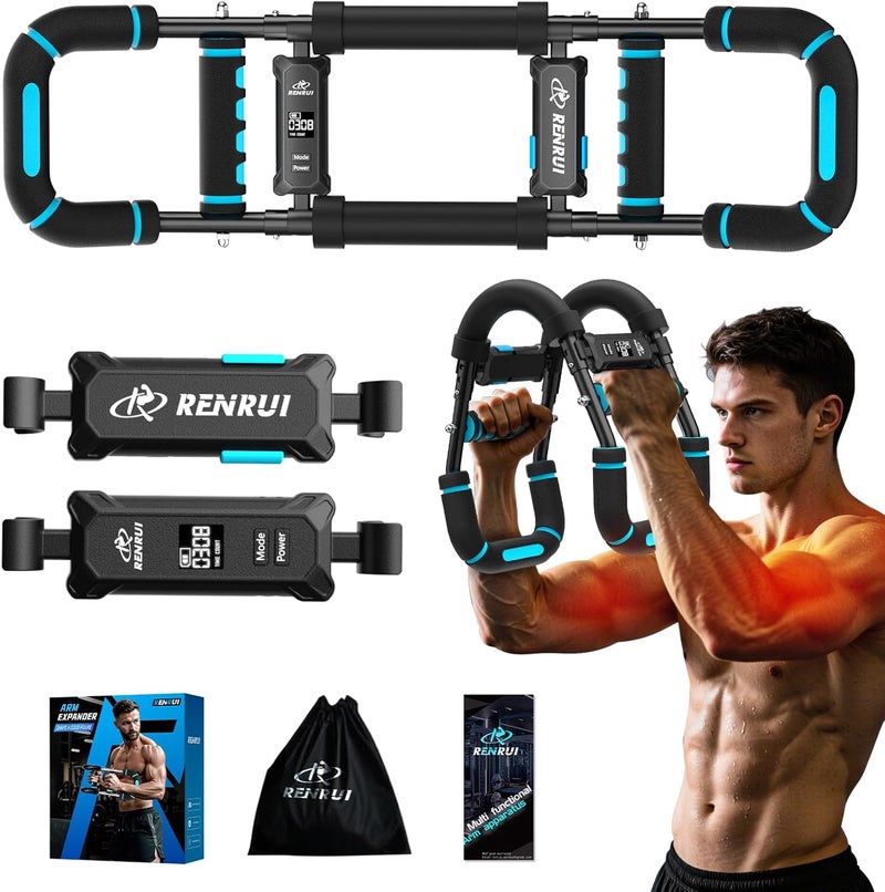 RENRUI مدرب الذراع المتقلب، 5 مستويات مقاومة قابلة للتعديل (40-130 رطل) معدات تمرين الصدر والذراع للرجال والنساء، مدرب قوة منزلي مريح مع مقHandles غير قابلة للانزلاق وحقيبة حمل - Image 1